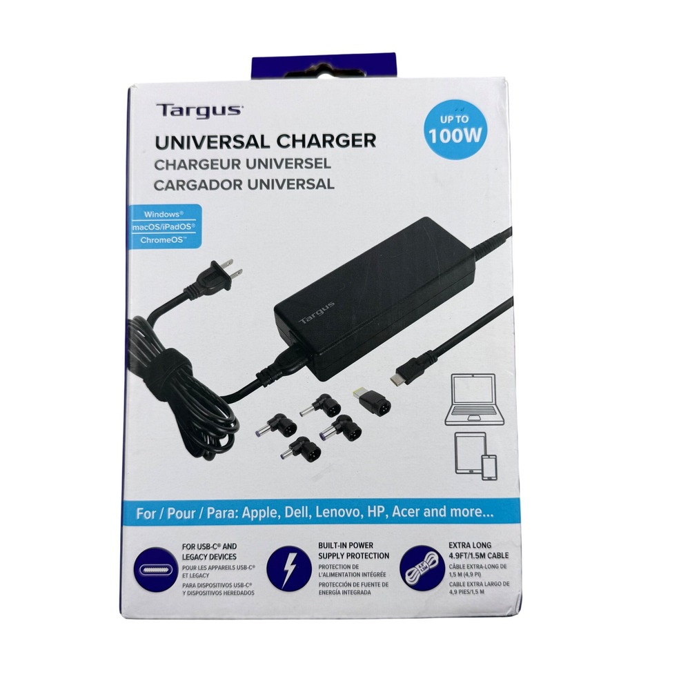 Targus Universal Charger Laptop 100W‎ APA107 USB-C & Legacy Tips Black Open Box